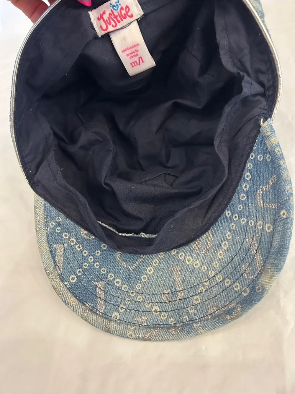 Justice Blue Denim Hat with Silver Heart and 'J' Print